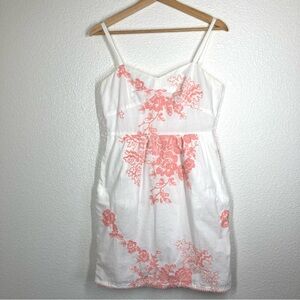 J Crew Y2K Babydoll Dress Women's Embroidered 6 Cotton White Pink